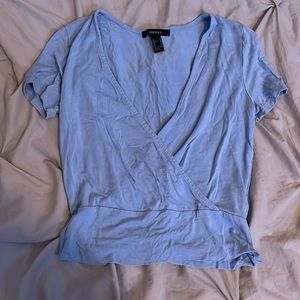 Deep V neck Blue shirt cropped